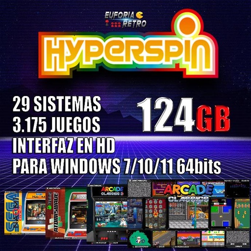 SISTEMA ARCADE HYPERSPIN 124GB HD EDITION PARA WINDOWS