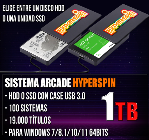 HYPERSPIN DISCO DURO 2.5" O UNIDAD SSD 1TB 19.000 TITULOS