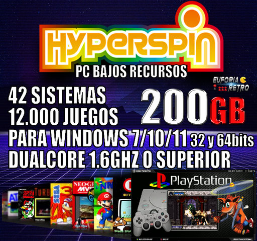 SISTEMA ARCADE HYPERSPIN 200GB PARA PC BAJOS RECURSOS