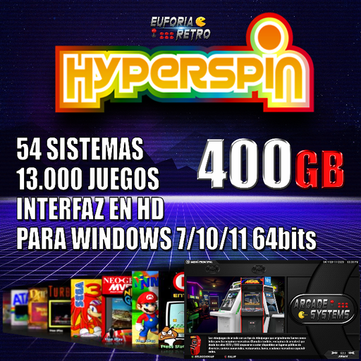 SISTEMA ARCADE HYPERSPIN 400GB HD EDITION PARA WINDOWS