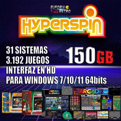 SISTEMA ARCADE HYPERSPIN 150GB HD EDITION PARA WINDOWS