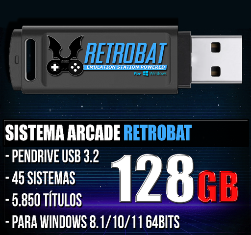 SISTEMA ARCADE RETROBAT PENDRIVE 128GB 5850 TITULOS